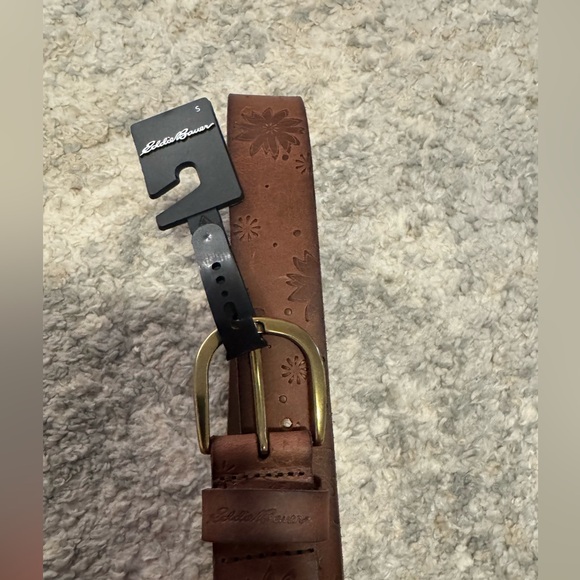 NWT Eddie Bauer Women's Leather Belt (Floral Tooled - Tan) - Size S - Picture 6 of 7